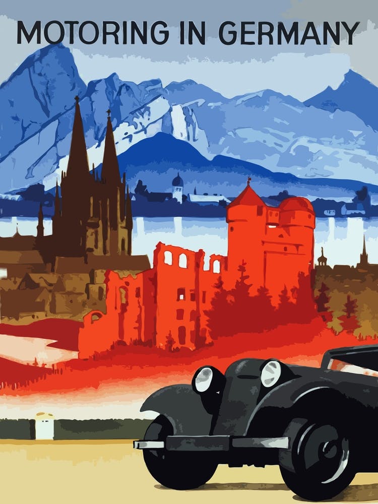 Germany By Car, Vintage Travel Poster