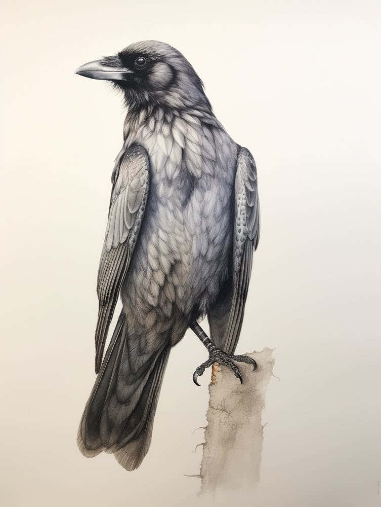 Vintage Bird Drawing Raven 2