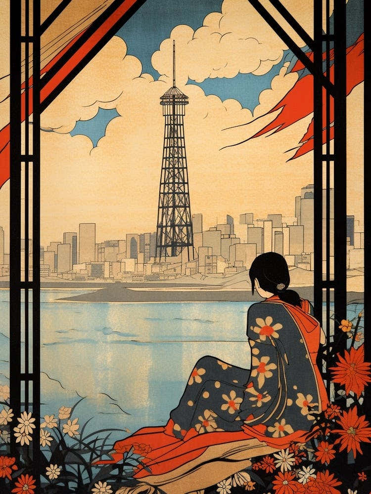 Odaiba, Japan Vintage Travel Art 1
