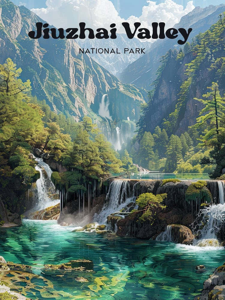 Jiuzhai Valley National Park China Art Illustration