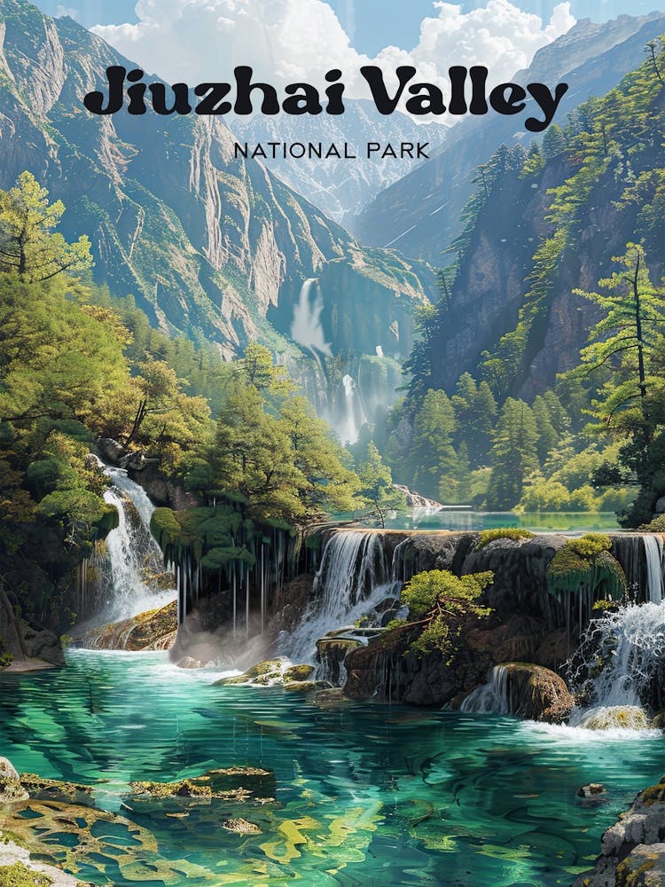 Jiuzhai Valley National Park China Art Illustration