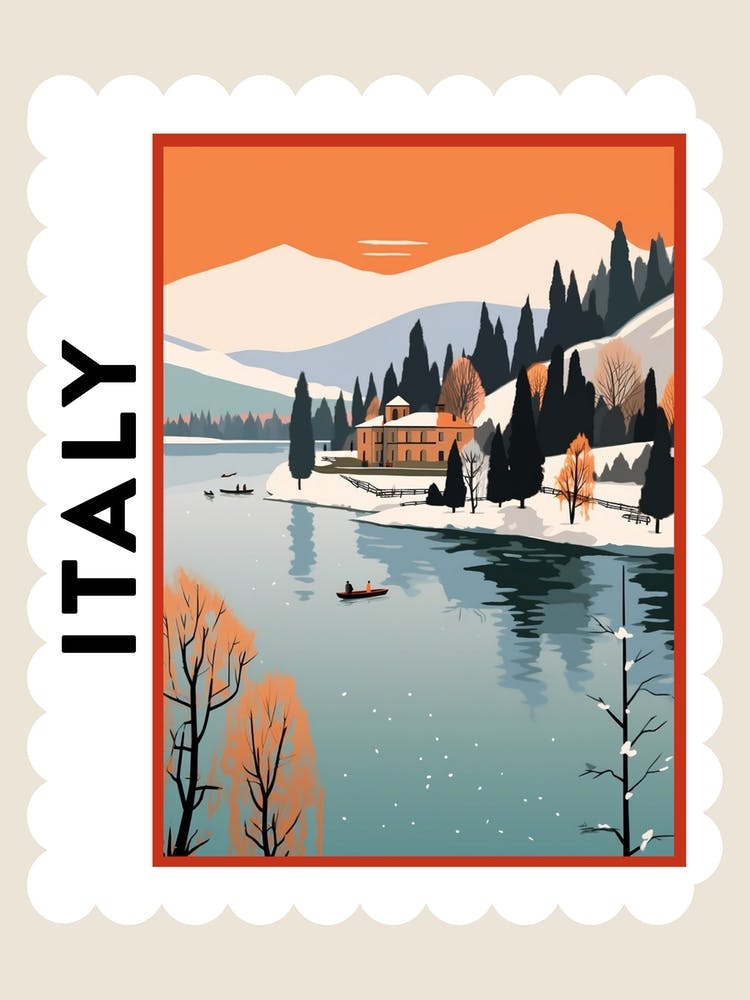 Retro Winter Stamp Poster Lake Como Italy 1