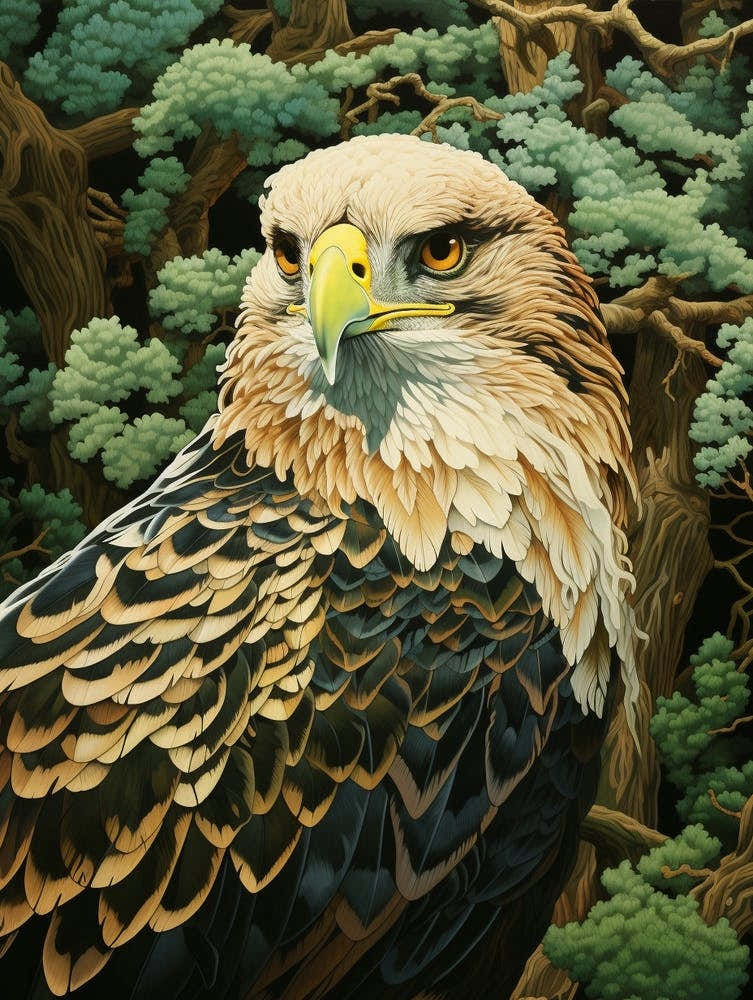 Ohara Koson Inspired Bird Painting Golden Eagle 2