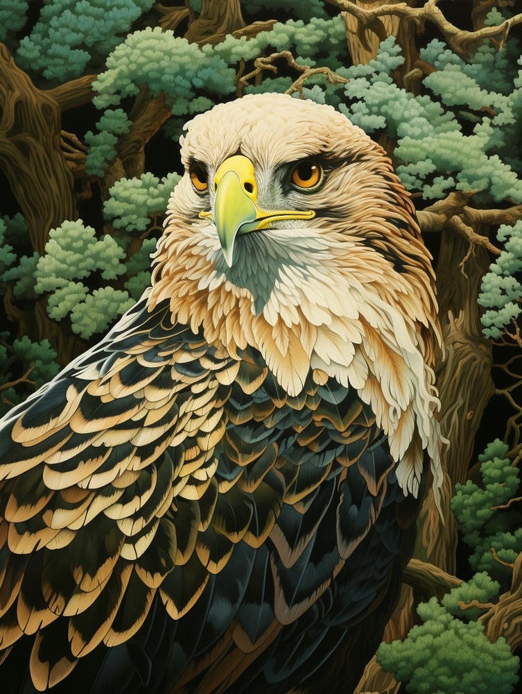 Ohara Koson Inspired Bird Painting Golden Eagle 2