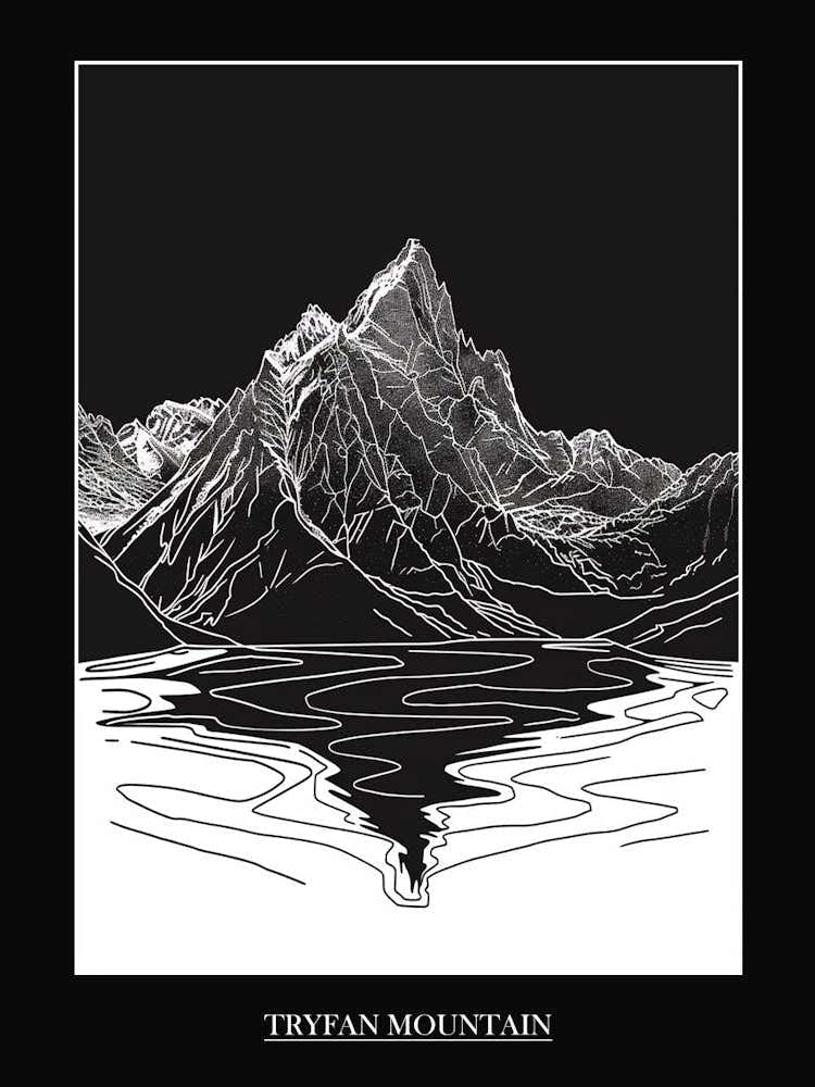 Tryfan Mountain Line Drawing 3 Poster