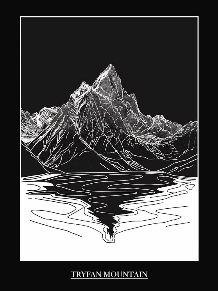 Tryfan Mountain Line Drawing 3 Poster