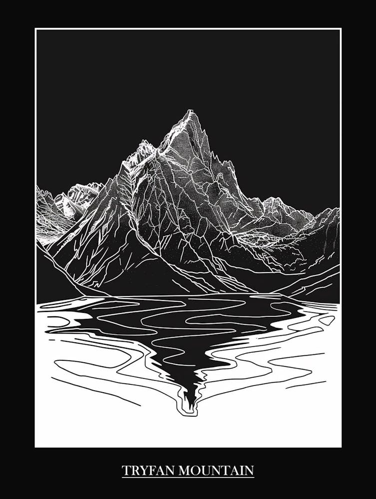 Tryfan Mountain Line Drawing 3 Poster