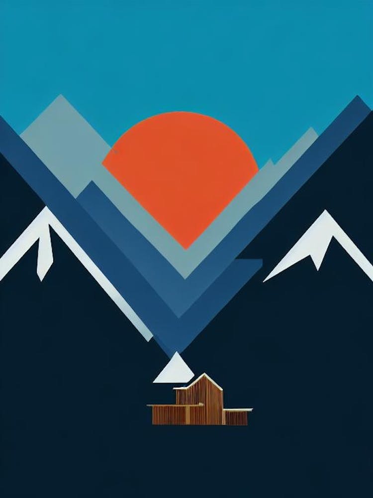 Las Leñas, Argentina Modern Illustration Skiing Poster