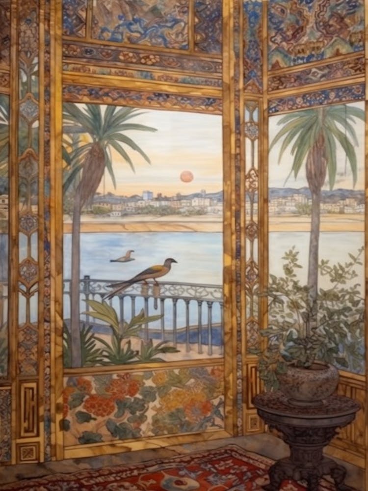 Window View Of Dubai United Arab Emirates In The Style Of William Morris 2