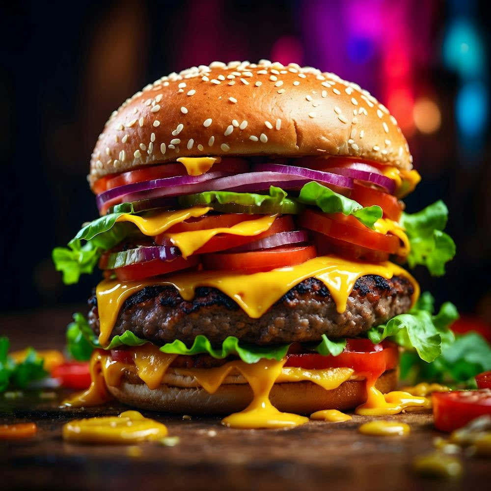 Burger On A Wooden Table