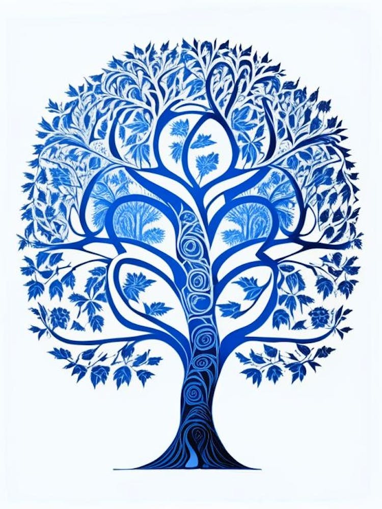Tree Of Knowledge 1 Symbol Blue And White Line Drawing