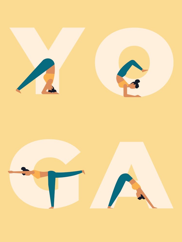 Yoga Poses Mindfulness Meditation Poster Mindful Illustration Wall Yoga Gift For Her