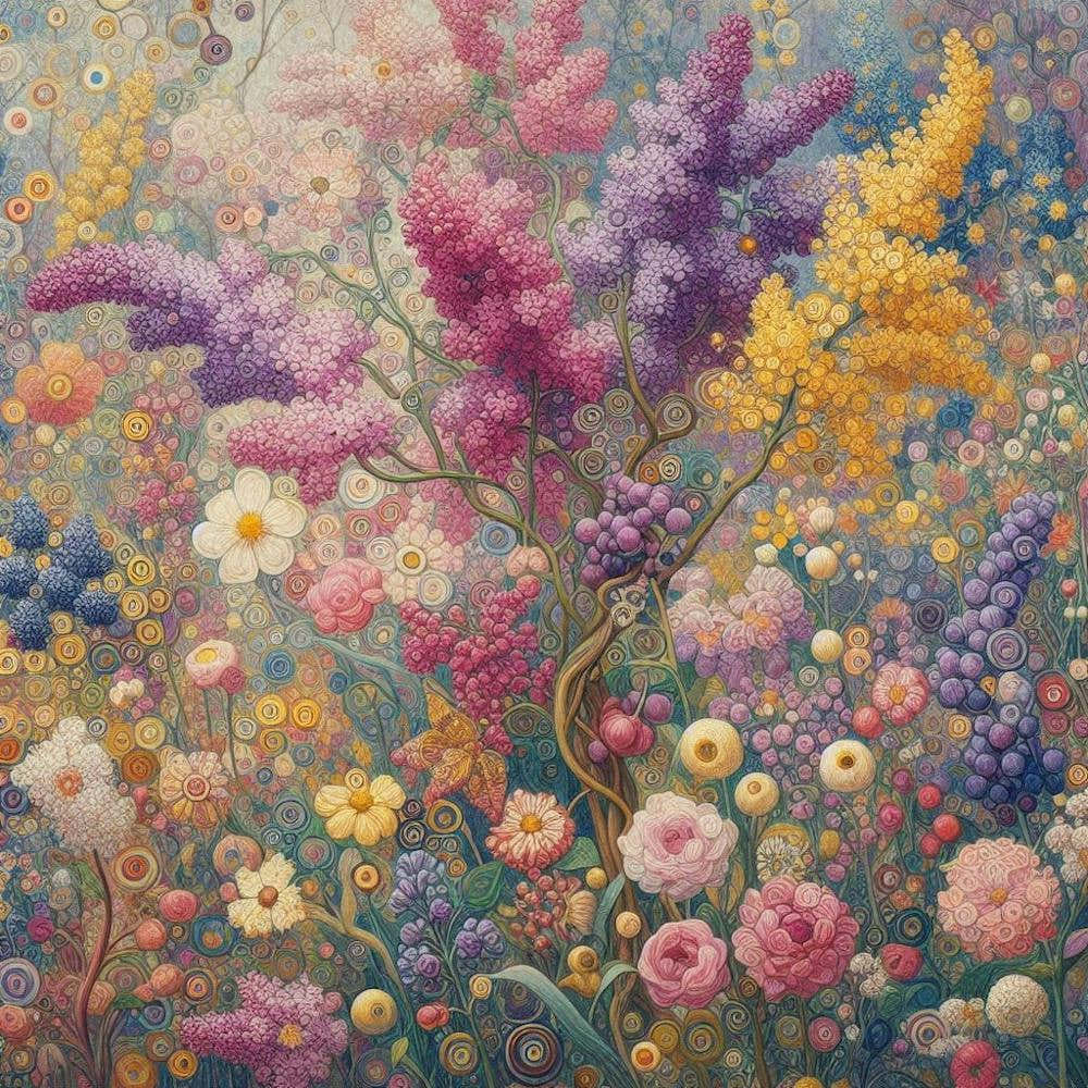 Lilac klimt flower garden