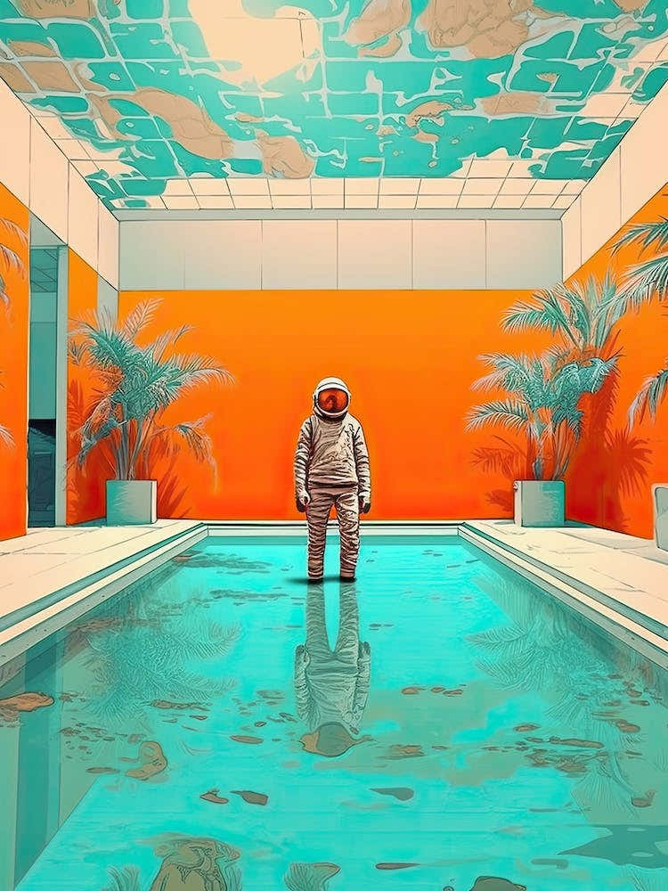 Astronaut In The Pool Colourful Illustration 3