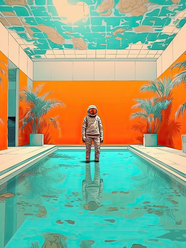 Astronaut In The Pool Colourful Illustration 3