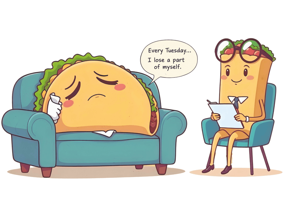Taco Tuesday Therapy - Funny Cartoon Food Joke