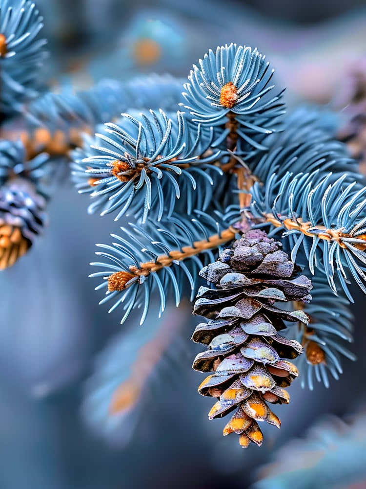 Frosted Pine Cones on Blue Spruce Branches