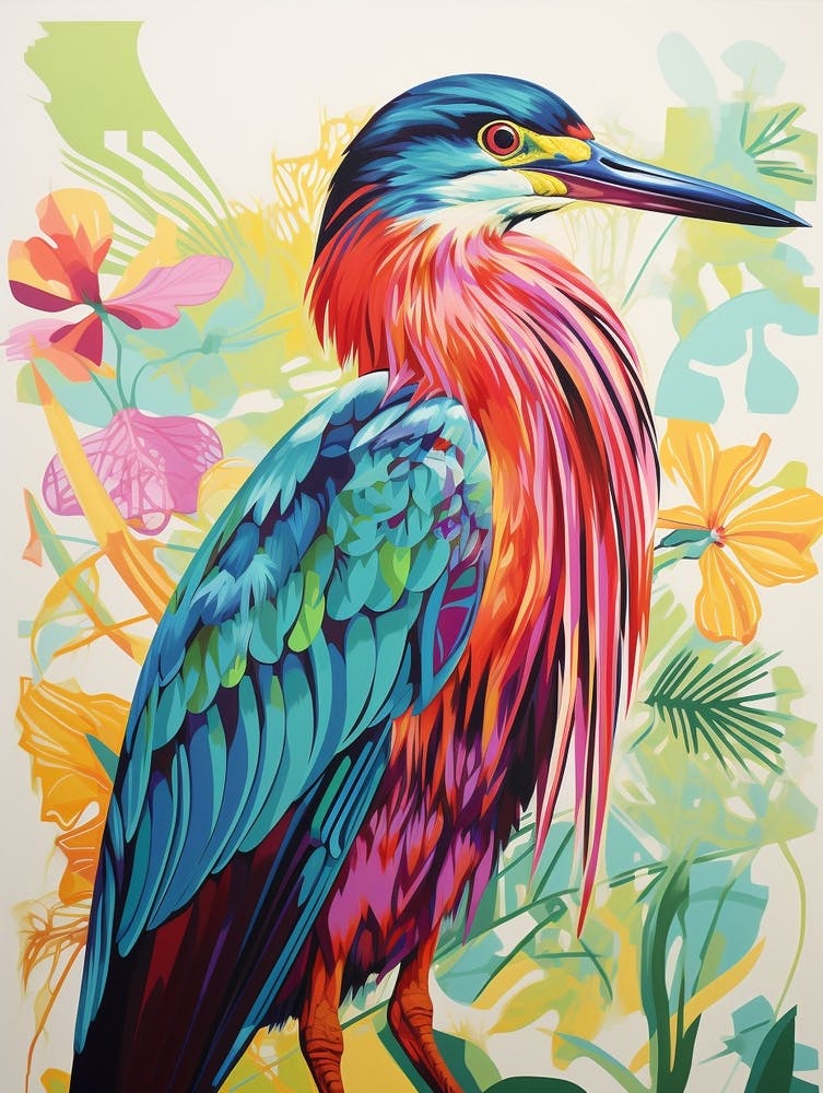 Colourful Bird Painting Green Heron 1