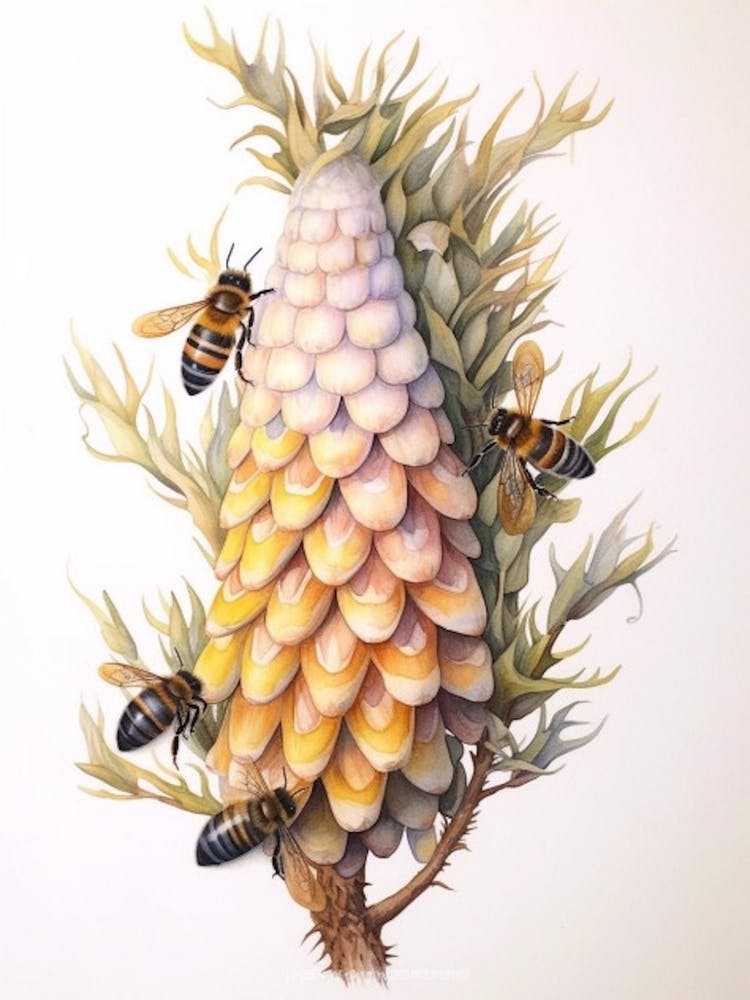 Beehive With Cypress Watercolour Illustration 1