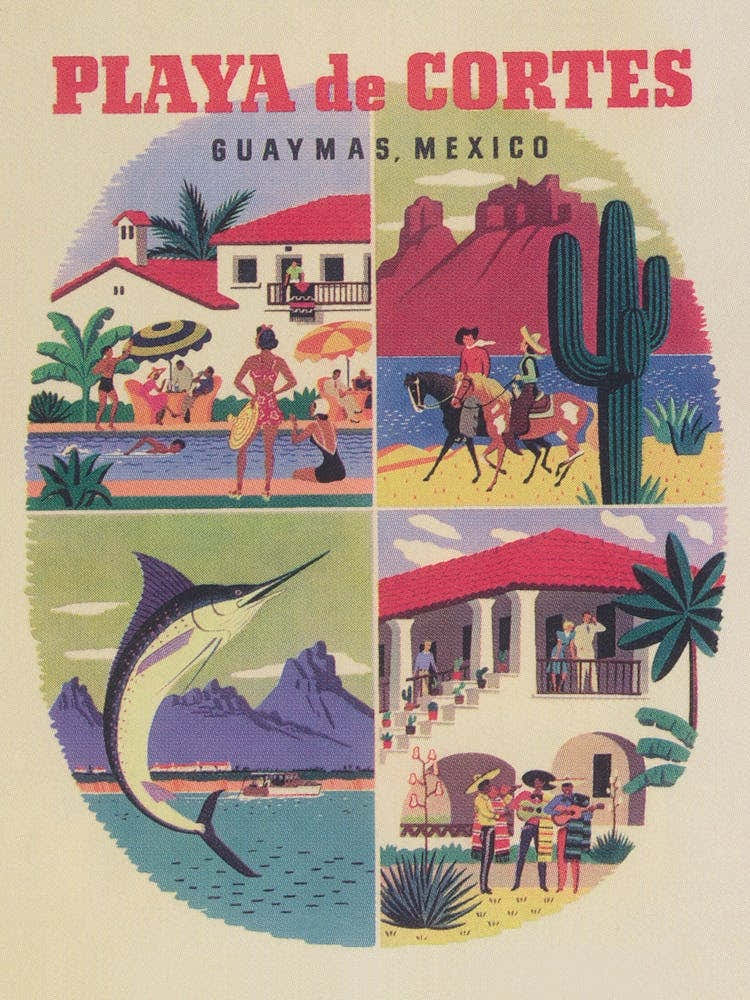 Playa De Cortes Mexico Vintage Travel Poster