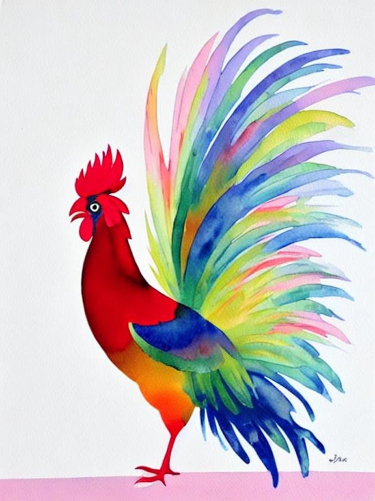 Rooster Watercolour Bird