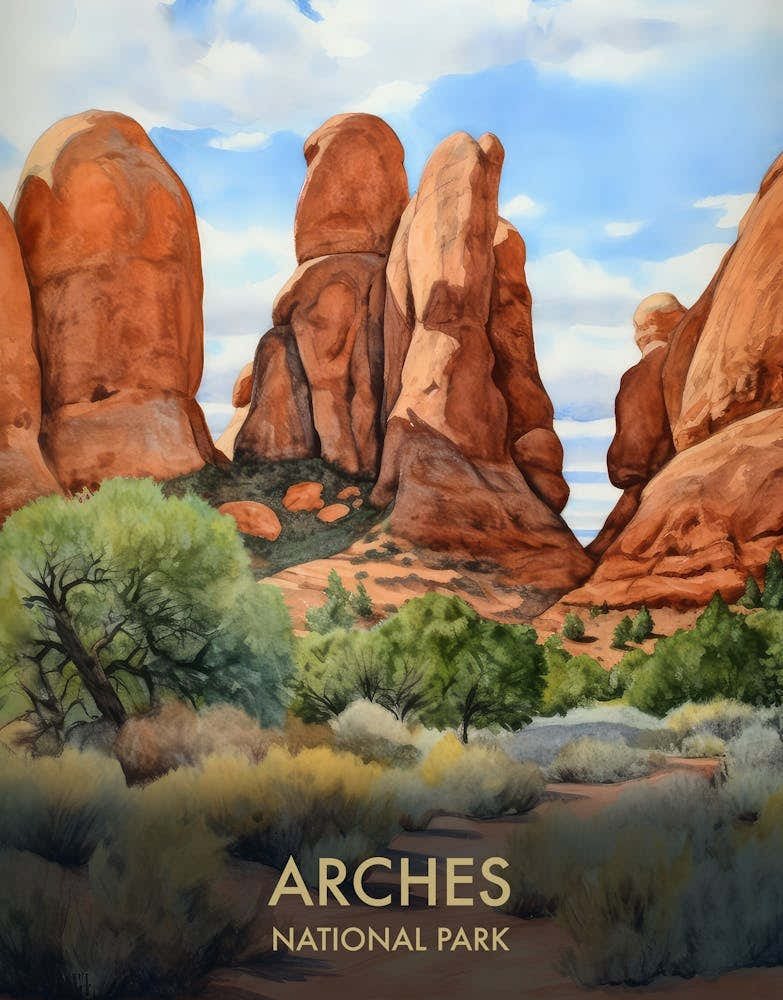 Arches National Park Watercolour Vintage Travel Poster 4