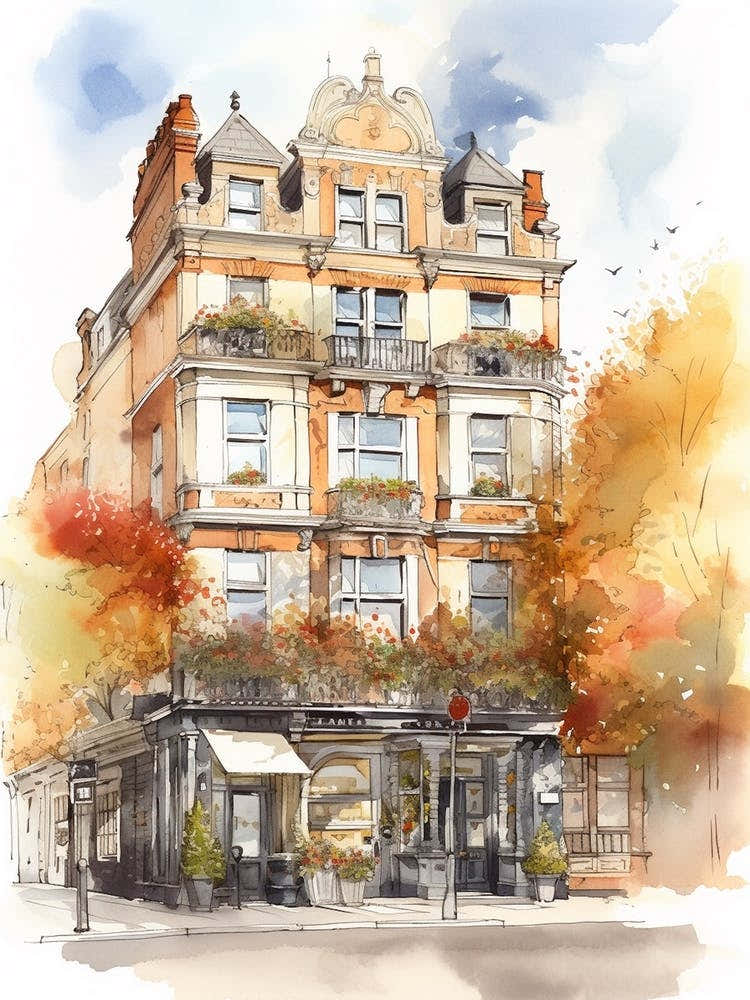 Kensington London Neighborhood, Watercolour 4