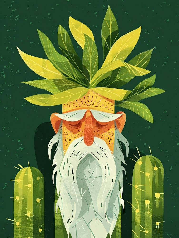 Old Man Cactus Minimalist Abstract Illustration 3