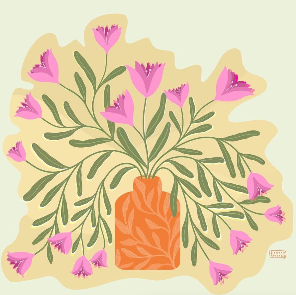 jarron y flores ilustradas