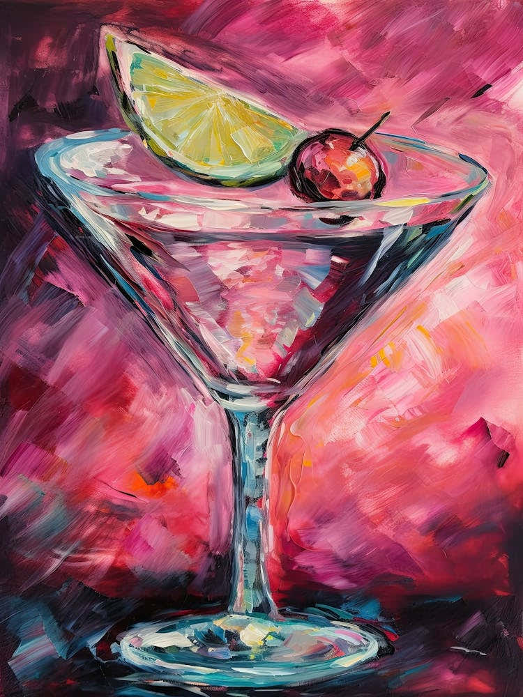 Pink Lady Cocktail Oil Painting 2