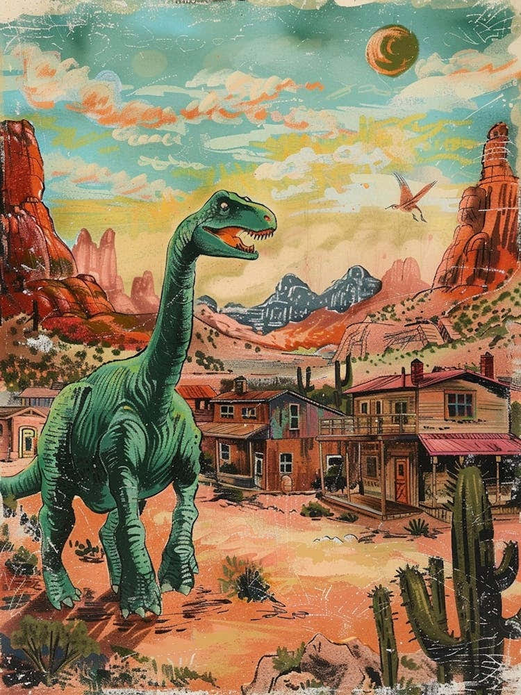 Dinosaur In A Western Town Lllustration 1