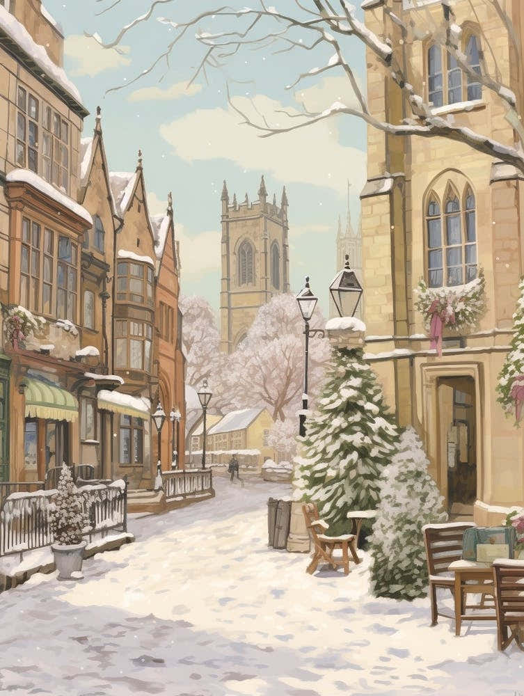 Vintage Winter Illustration Oxford United Kingdom 2