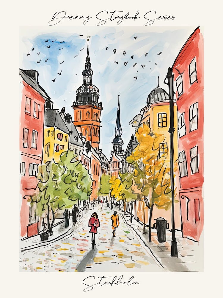 Poster Of Stockholm, Dreamy Storybook Illustration 1