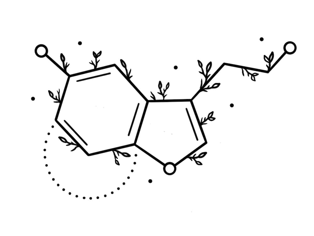 Serotonin Molecule With Flowers