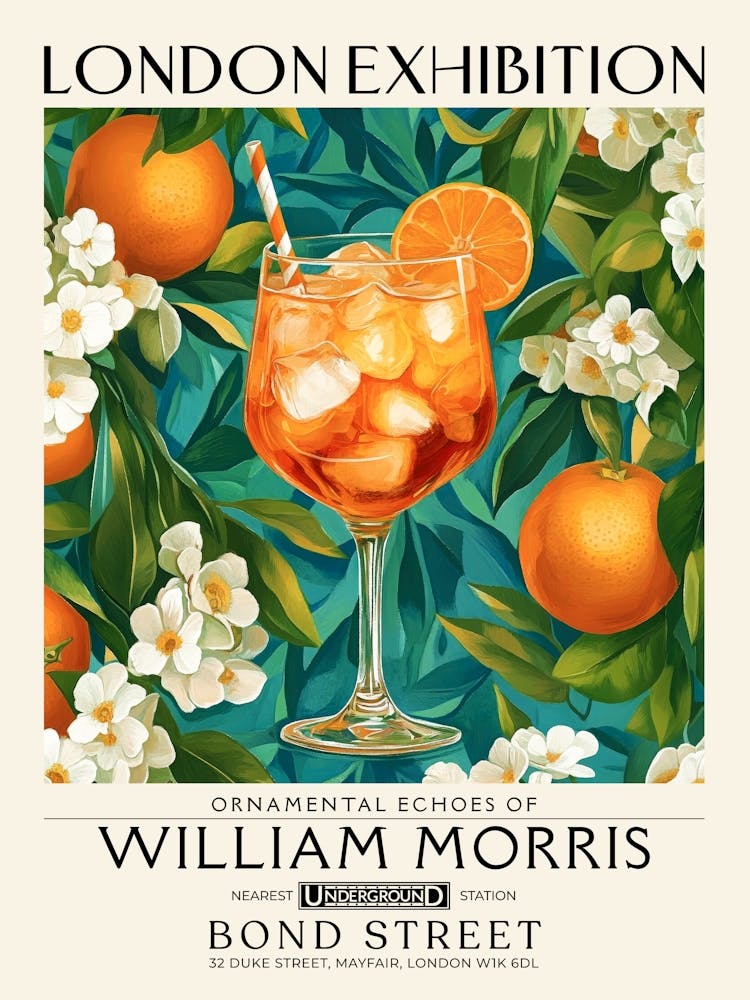 Aperol Spritz cocktail print William Morris style maximalist floral art, summer inspired drink wall art vintage botanical still life eclectic decor for bar cart, living room, kitchen, dining room 9