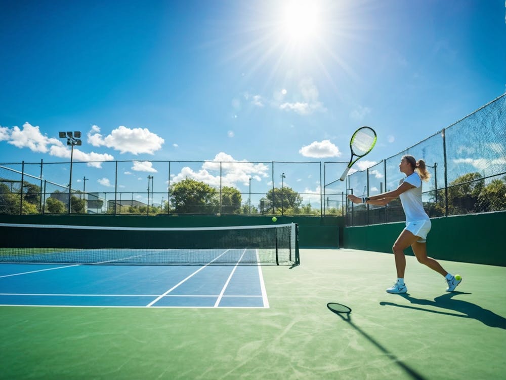 Tennis Match Showcasing An Active Lifestyle Bathed In The Golden Glow Of The Sun Action Packed Mome (2)