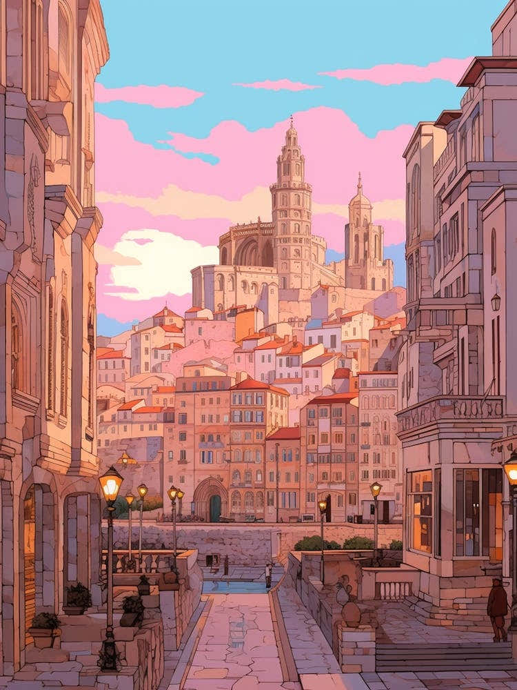 Marseille France 1 Vintage Pink Travel Illustration