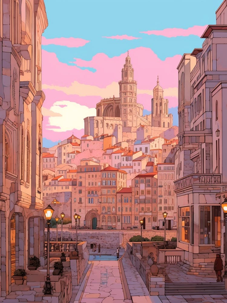 Marseille France 1 Vintage Pink Travel Illustration