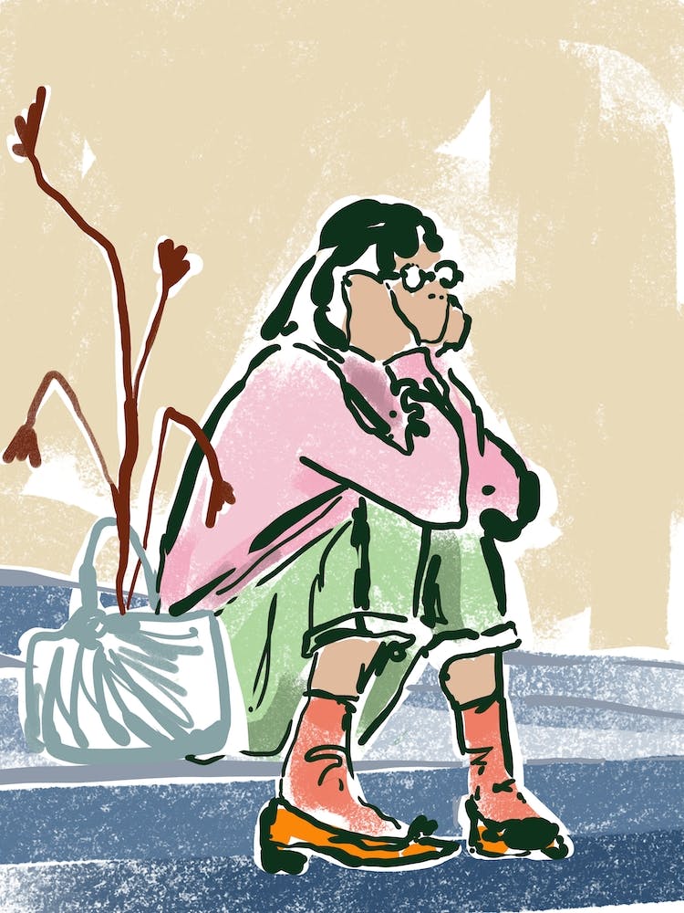 Woman sitting on stairs