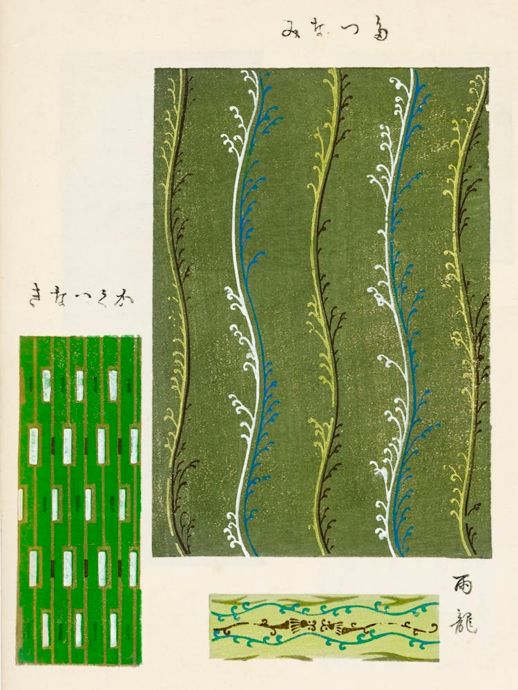 Vintage Ukiyo-e Woodblock Print Of Japanese Textile, Shima Shima, Furuya Korin (201)