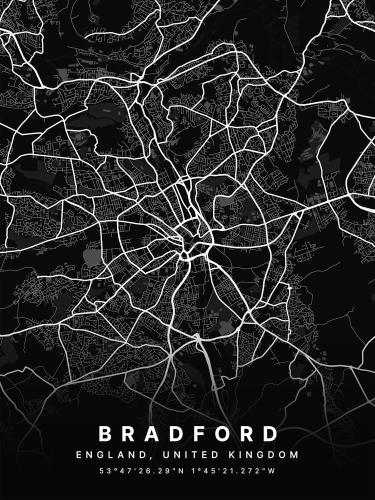Bradford England Black Map