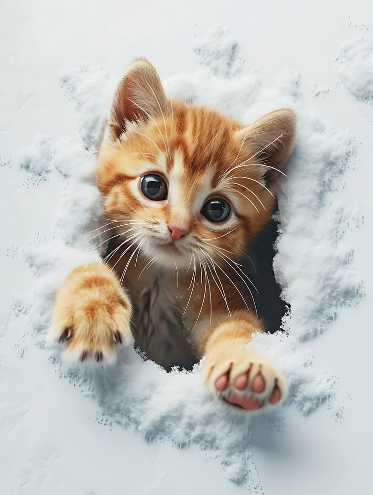 Cute Kitten Cat Peeking From Snow 9