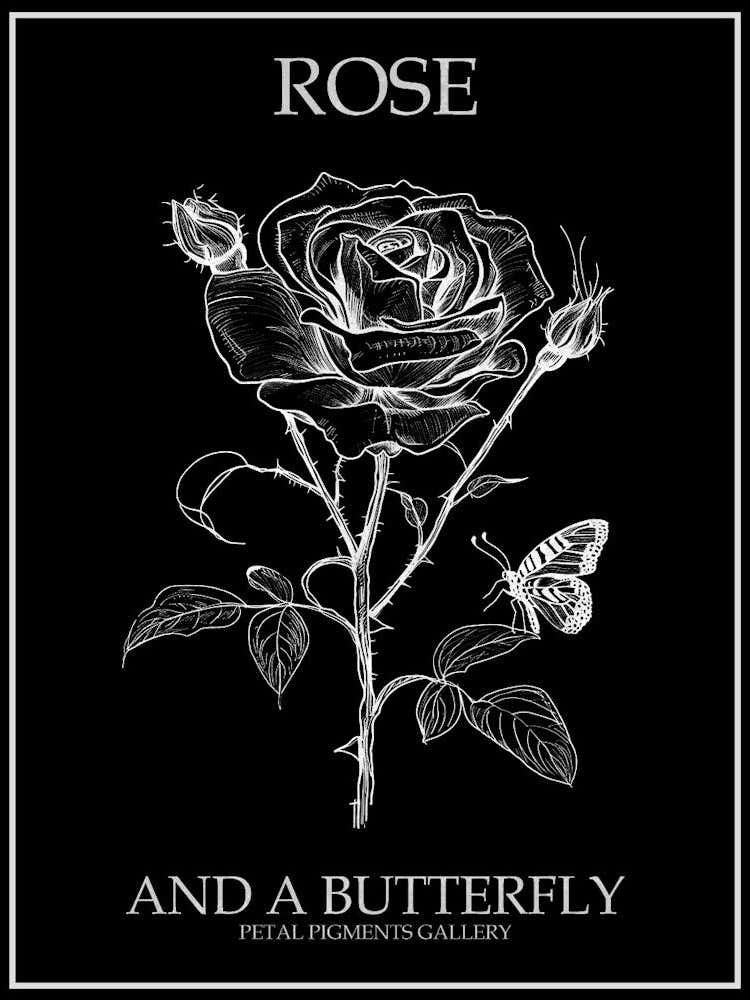 Butterfly Rose Line Drawing 4 Poster Inverted