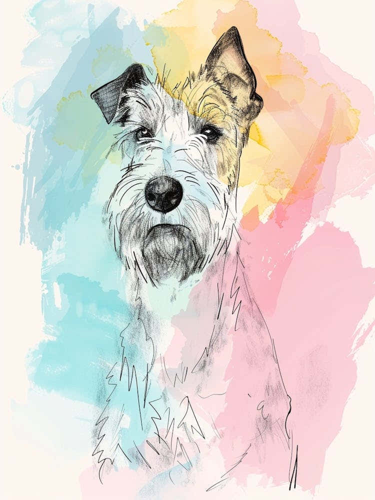 Wire Fox Terrier Dog Pastel Line Watercolour Illustration  1