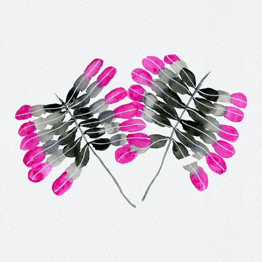 Tropical Palm Leaf Pink Gray Botanical