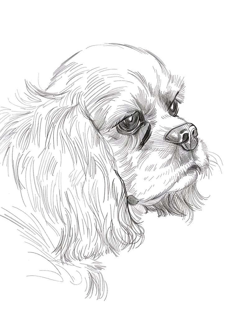 English Toy Spaniel Dog Line Sketch 1