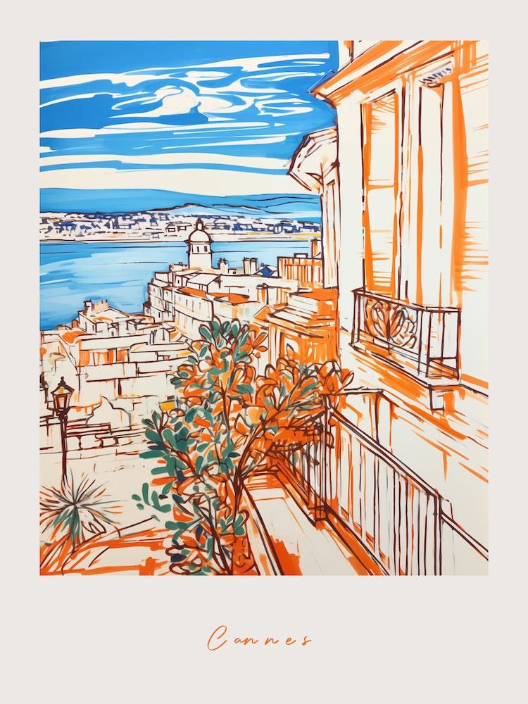 Cannes France Orange Drawing Poster
