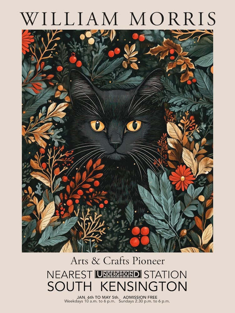 William Morris Prints Black Cat Christmas Gift Winter Vintage