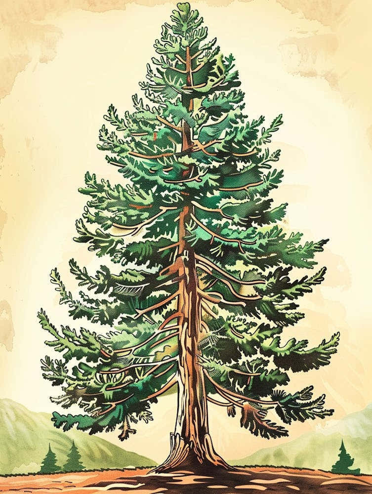 Douglas Fir Tree Storybook Illustration 2