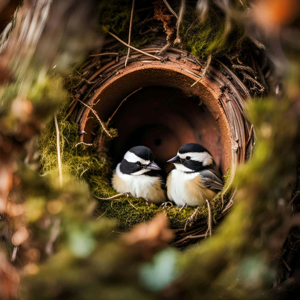 Chickadees In Nest